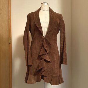 Vintage Suzanne Somers Braun Suede Leather Coat Size Small